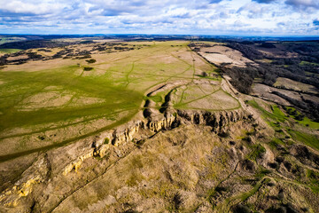 Aerial view of Cleeve Hill Iron Age Hillfort, Cheltenham UK