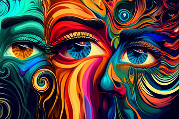Fototapeta na wymiar abstract human eye with a rainbow iris in a mix of rainbow colors, Generative AI