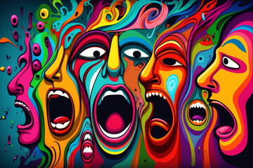 Fototapeta na wymiar emotions screaming faces, abstract background, Generative AI
