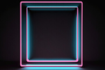 Glowing neon lighting frame with cyan and pink background.