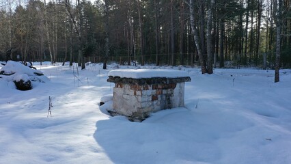 An air pipe over a bunker in a forest in Russia in a country recreation center. Air vent for a bomb...
