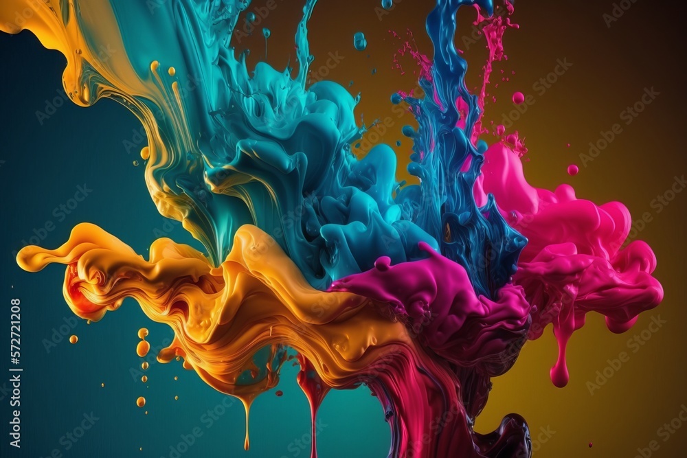 Poster a stream of color: an abstract background of paint in a stream of water - generative ai