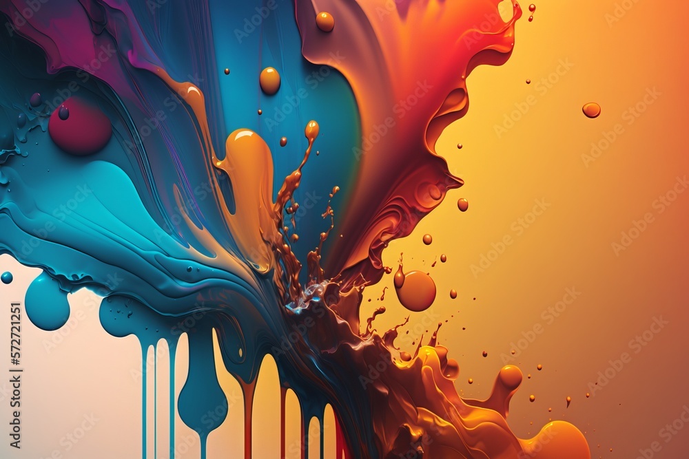 Poster a stream of color: an abstract background of pulling oil sprays - generative ai