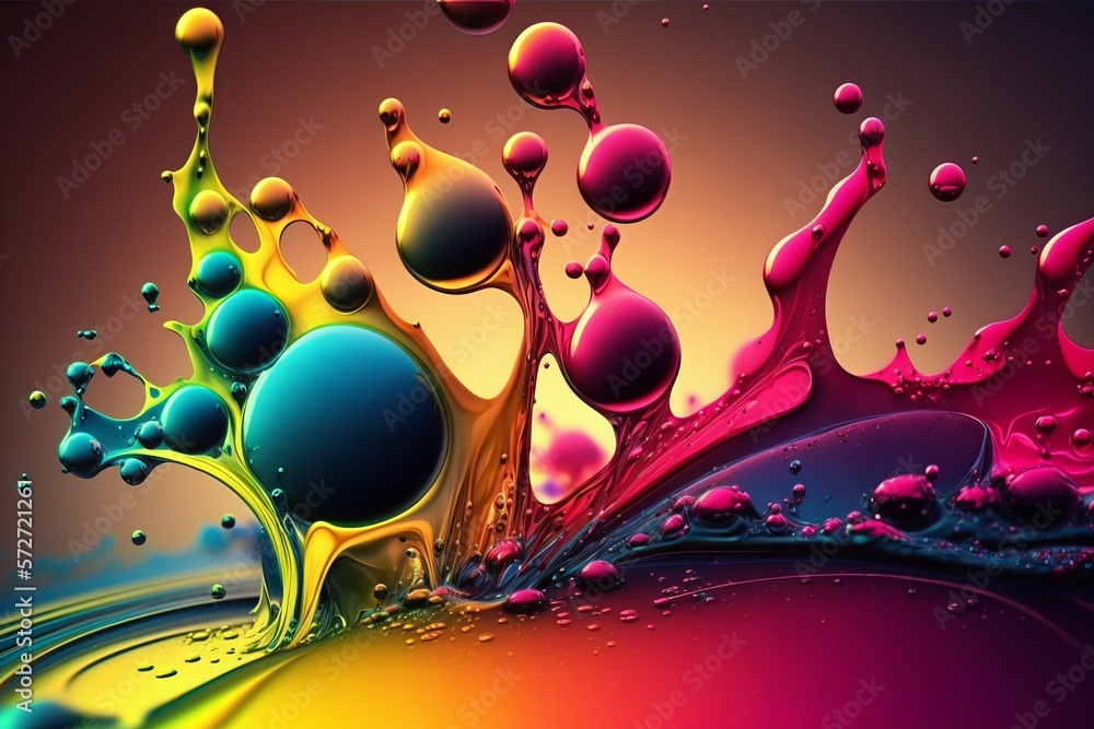 Poster a colorful flow: an abstract background of oil sprays in motion - generative ai