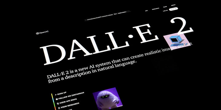 A screenshot of the website for DALL-E 2 the Artificial Intelligence tool for generating images from prompts by OpenAI
