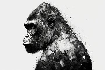 A Masterpiece of Monochrome: An Artistic Image of a Geometric Gorilla in Black and White - Generative AI