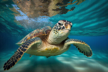 Sea Turtle Swimming Under The Sea  | Generative Art 