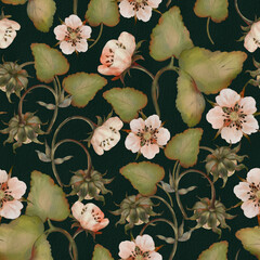 Digital floral seamless pattern. Strawberry pattern - 572721840