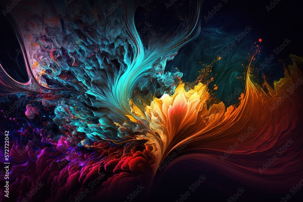 Poster electric flashes of color on dark canvas - generative ai