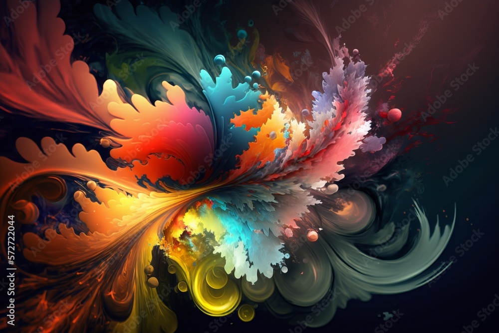 Poster dazzling colored flashes on black canvas - generative ai