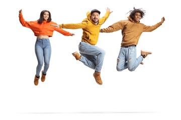 Happy young people jumping