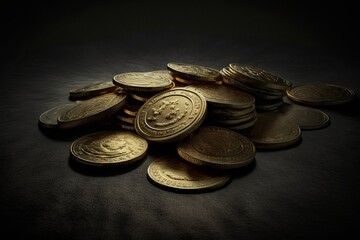 A Golden Opportunity: Coins Gleaming on a Dark Background - Generative AI