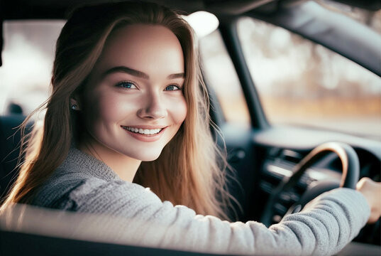 Woman driving her car, Generative AI