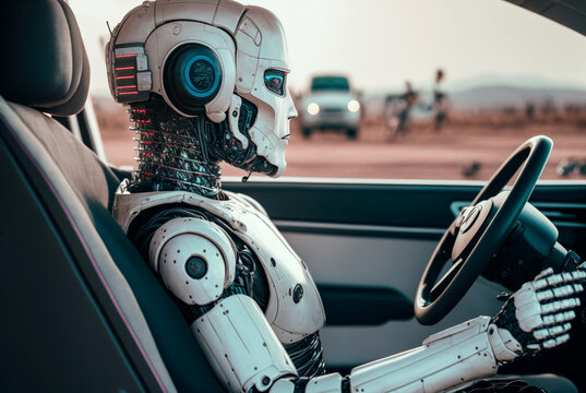 robot driving a car, Generative AI