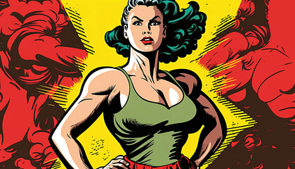 young beautiful confident woman in comic book style illustration, new quality creative femine stock image illustration design, Generative AI
