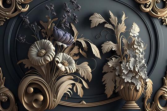 Fototapeta 3D wallpaper for home interior classic decorations background Flowers Classic