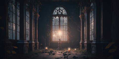 Haunted mansion with eerie candlelight, generative ai - obrazy, fototapety, plakaty