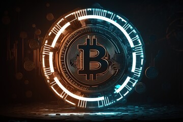 Bitcoin coin neon style. Neon Light BTC crypto currency