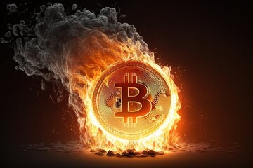 Bitcoin coin is a cryptocurrency burning. The coin with a bright flame.