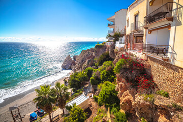 Town of Nerja beach and seafront view