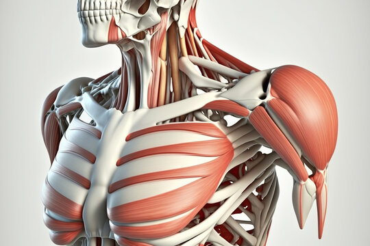 Human anatomy detail of shoulder. Muscle, bone structure, arteries, generative Ai