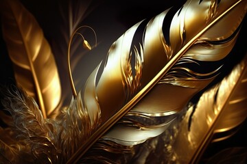 Gold Feather close-up. Abstract Luxury Background