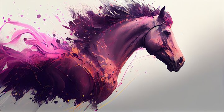Illustration of colorful horse and color spots. Generative AI