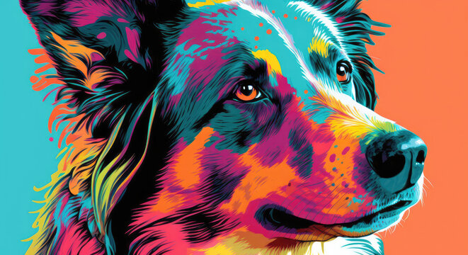 Australian Shepherd Pop Art Colorful - Generative AI