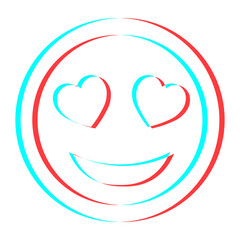 Cartoon smile emoticon symbol, icon in 3d effect with blue and red color