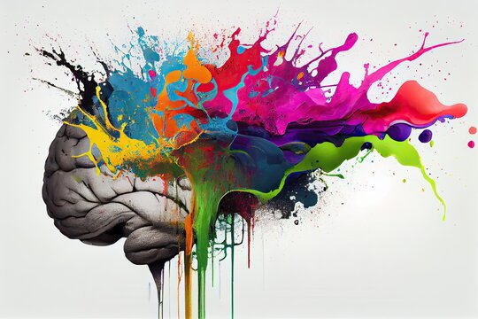 Brain exploding with different colors. Generative AI