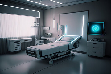 abstract depiction of a hospital room with a hospital bed, Generative AI