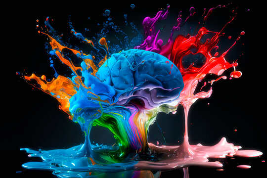 Brain exploding with different colors. Generative AI