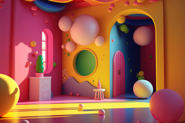 Bright colorful interior of a children's playroom ai generated