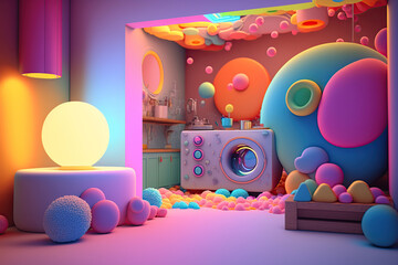 Bright colorful interior of a kids playroom ai generated