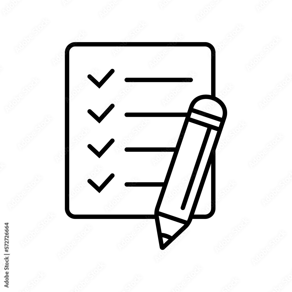 Poster checklist with pencil icon. test, questionnaire icon. to do list vector icon for web site and app de