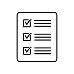 Checklist vector icon in line art style. Document icon, questionnaire icon, illustration isolated on white background for graphic and web design.