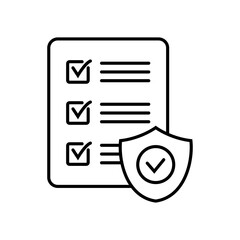 Checklist and shield line icon, Insurance policy concept, data document security, vector icon.