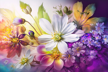 Fototapeta na wymiar spring floral background, fictional flowers, Generative AI