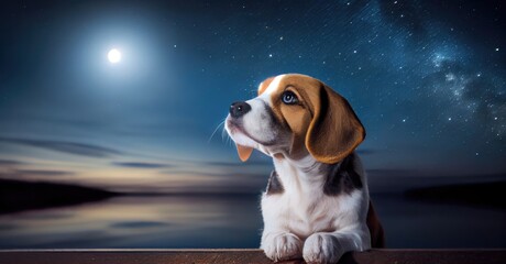 Beagle Smiling And Looking At The Stars Generative AI