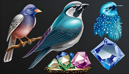 images of birds from precious stones, fantasy, fairy tale