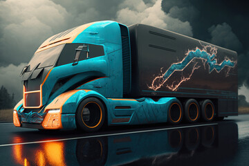 3d model of futuristic electric truck, Generative Ai