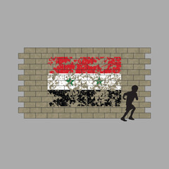 syria flag wall with kid running