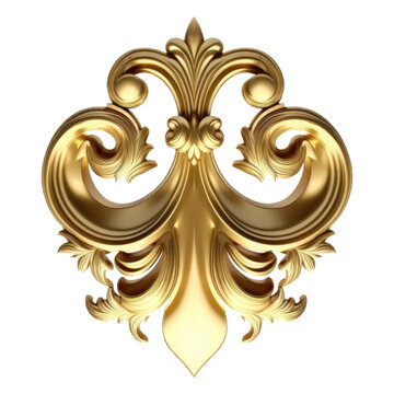 Golden baroque ornament on transparent background, 3d set of an ancient gold ornament on a white background. Decorative elegant luxury design.golden elements in baroque, rococo style.seamless vintage.