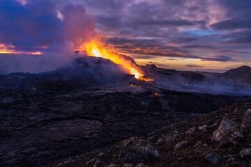 Fototapeta premium Fagradalsfjall volcano in the evening
