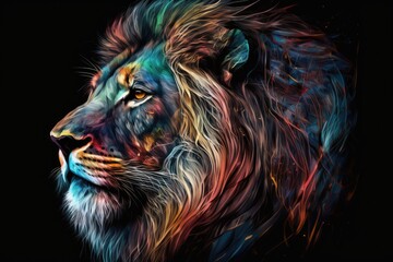 colorful lion on black illustration design art