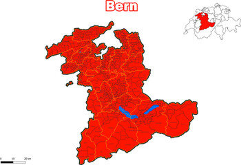 Vektor Karte Schweiz Administrative Gliederung Kanton Bern mit name der Kommune