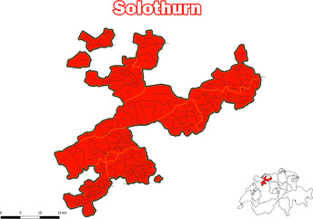 Vektor Karte Schweiz Administrative Gliederung Kanton Solothurn mit name der Kommune