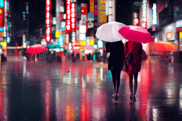Fototapeta premium people walking in the rain
