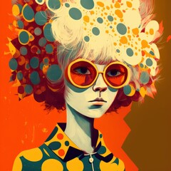In the glasses. Abstract funny disproportionate girl. Beautiful colorful illustration. Generative AI