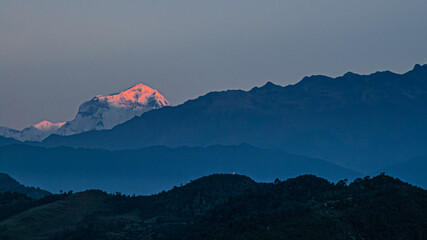 View of the Himalayan giants, Dhaulagiri mountain, Annapurna range and Machapuchare (Fish Tail)...
